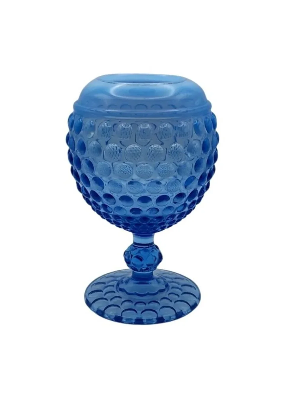 Imperial Glass Ball Pedestal Vase Blue Opalescent Hobnail Rose Bowl Vintage